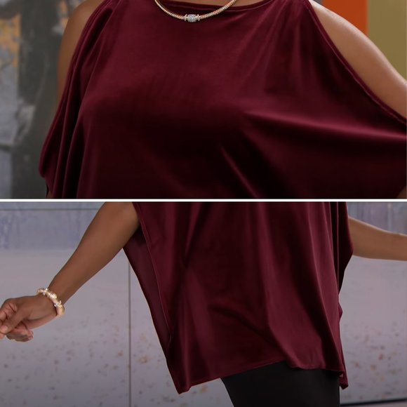 LYSSE Red Cabernet Velvet Caftan Cold Shoulder Blouse Top NWT Plus 1X/2X - Picture 5 of 6
